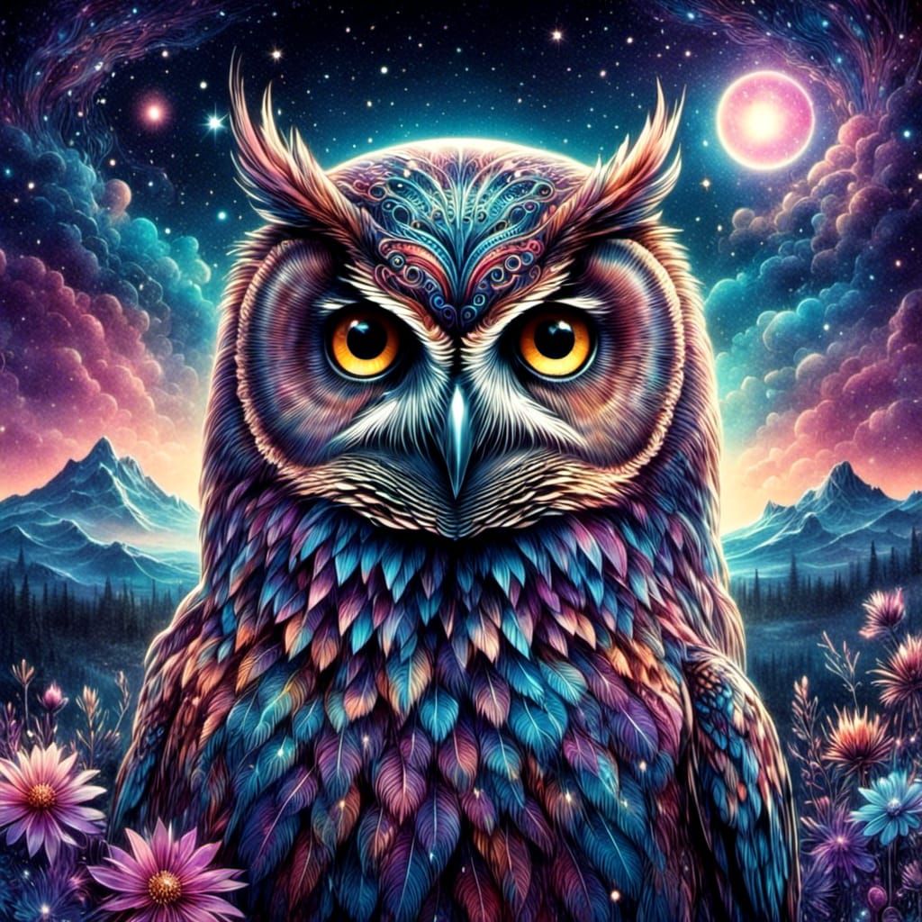 Mystical Owl Spirit in Surreal Landscape