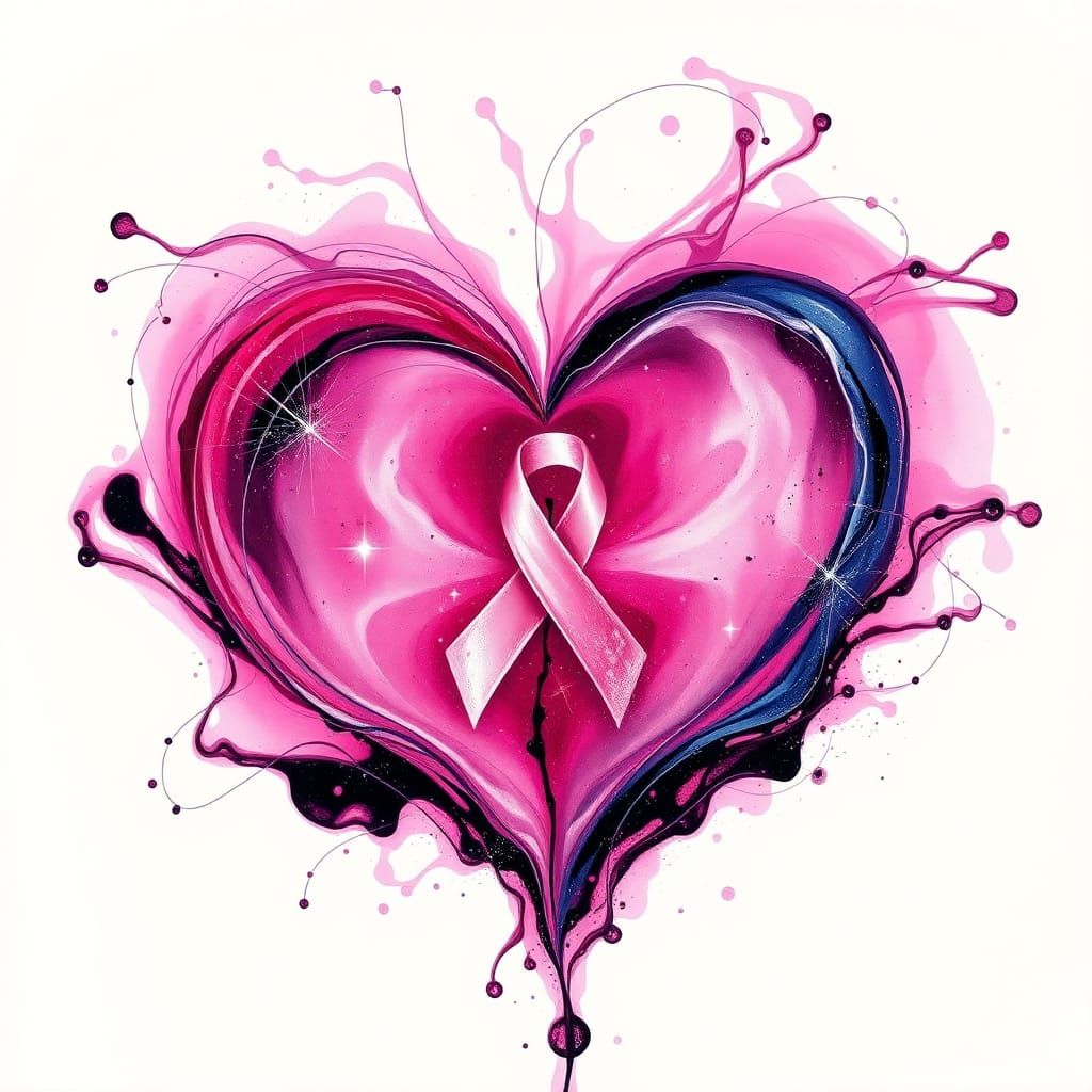 Breast Cancer Awareness Ribbon in Abstract Heart