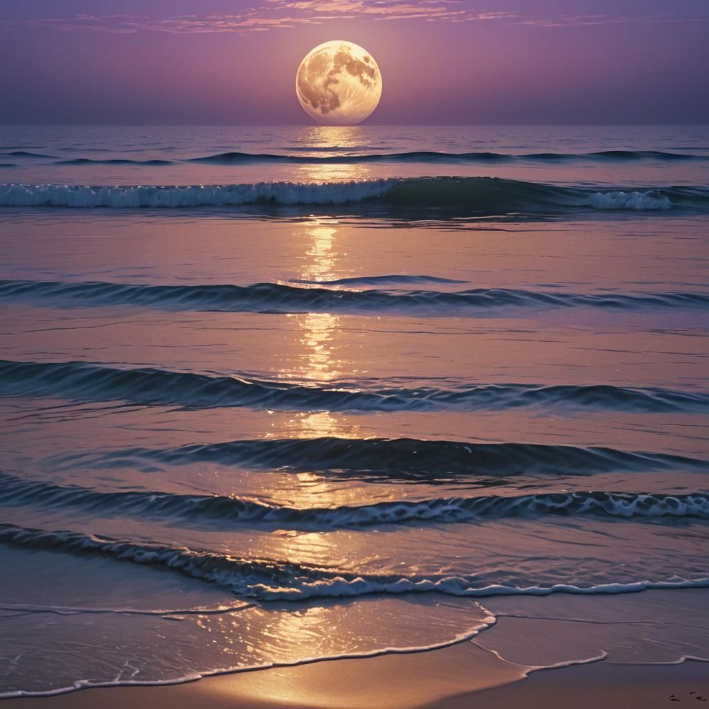 Moonlit Ocean Reflection at Dusk: Digital Art