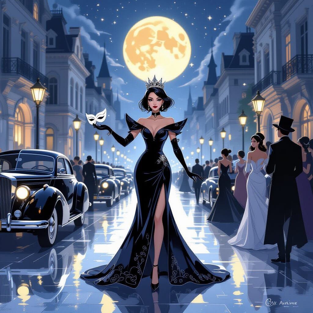Queen's Midnight Masquerade in Impressionist Anime Style