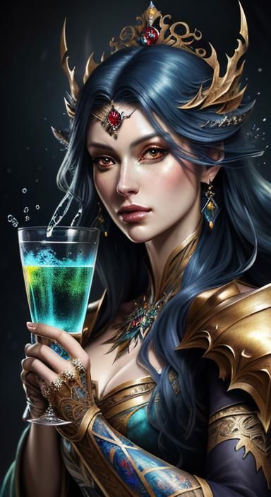 Fantasy Princess Portrait in Alcohol Ink Splash Art