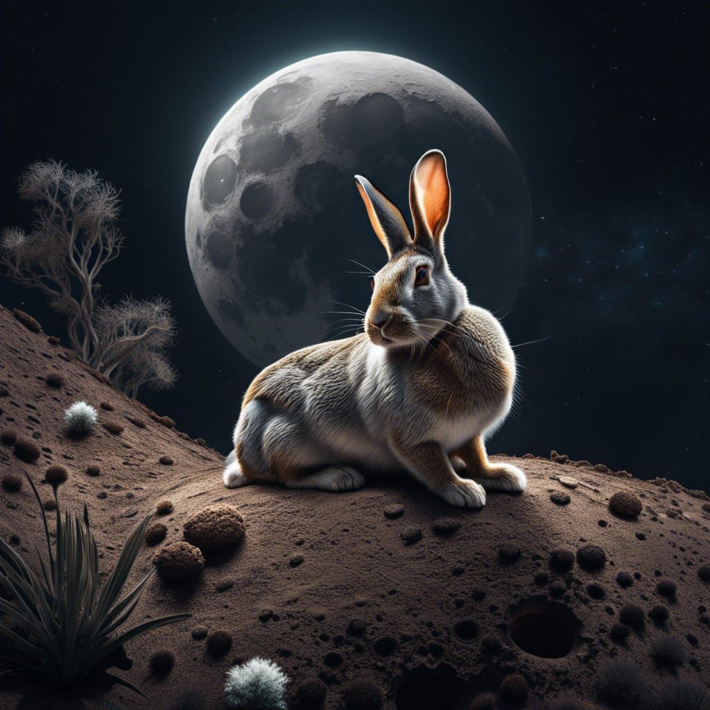 Hyperrealistic Rabbit on the Moon in HDR