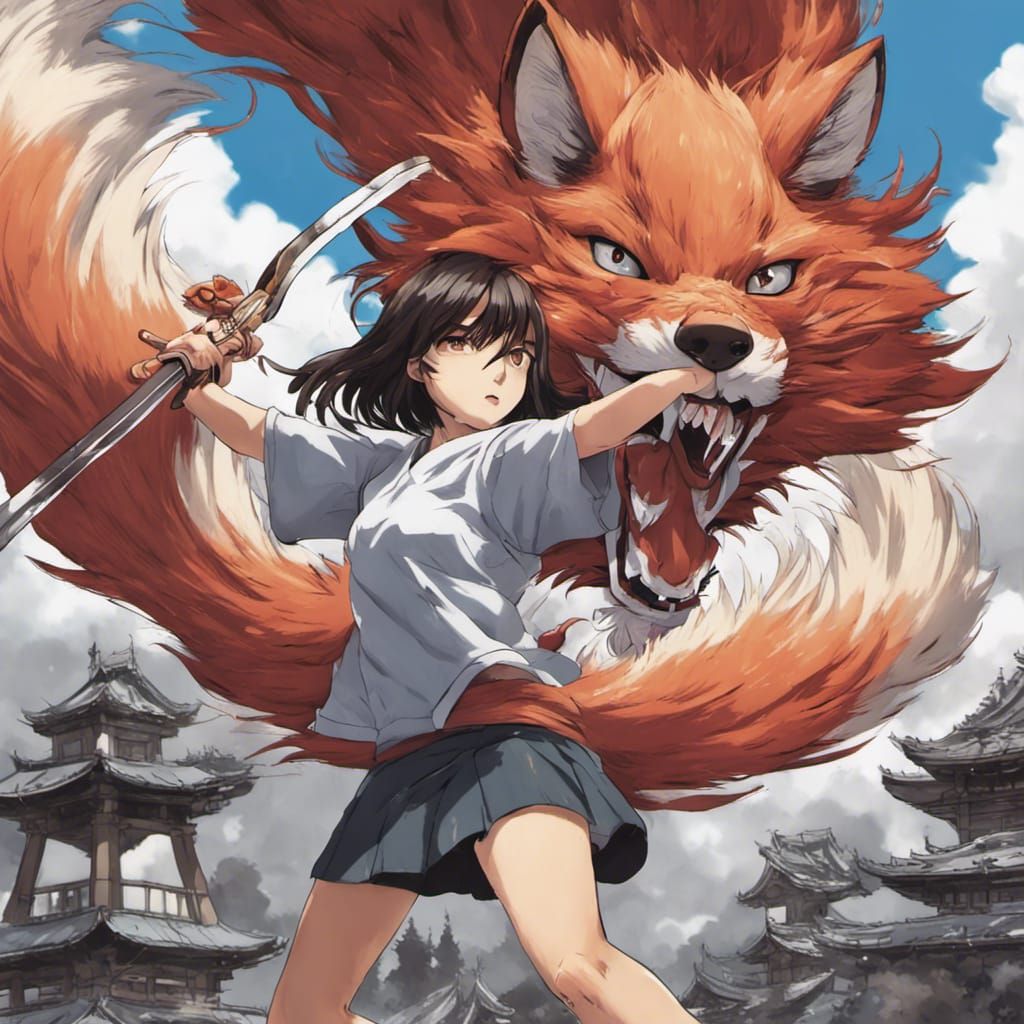 Anime Girl with Nine-Tailed Fox Spirit