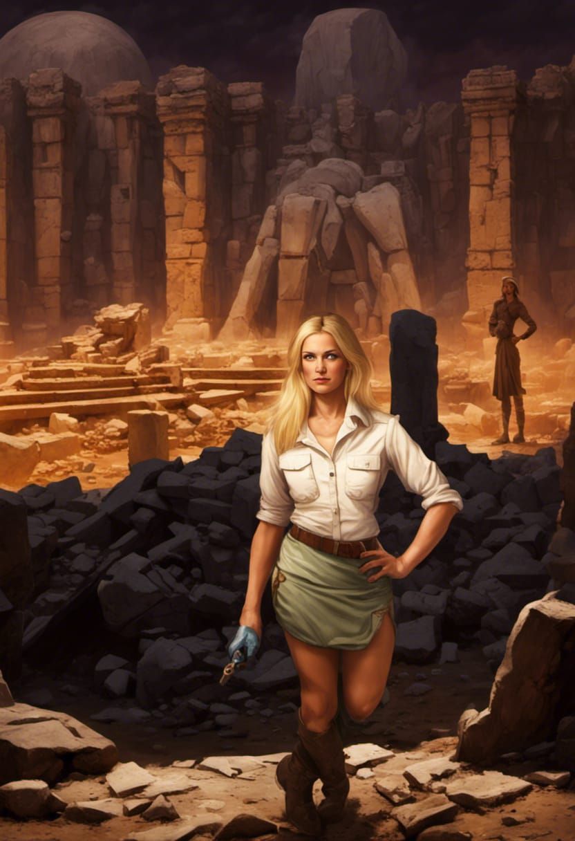 Archeologist Giant in Alien Temple Ruins