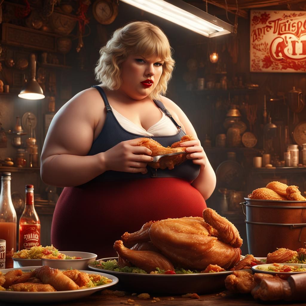 Detailed Obese Figure Eating Chicken, Fantasy Art