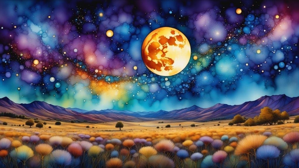 Prairie Night Sky Watercolor Painting