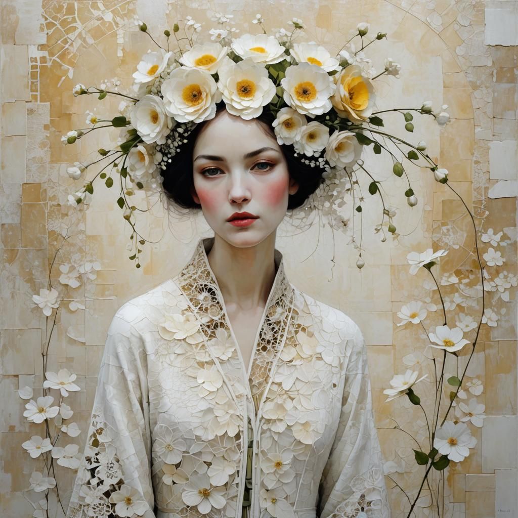 Minimalist Surreal Flower in Floral White