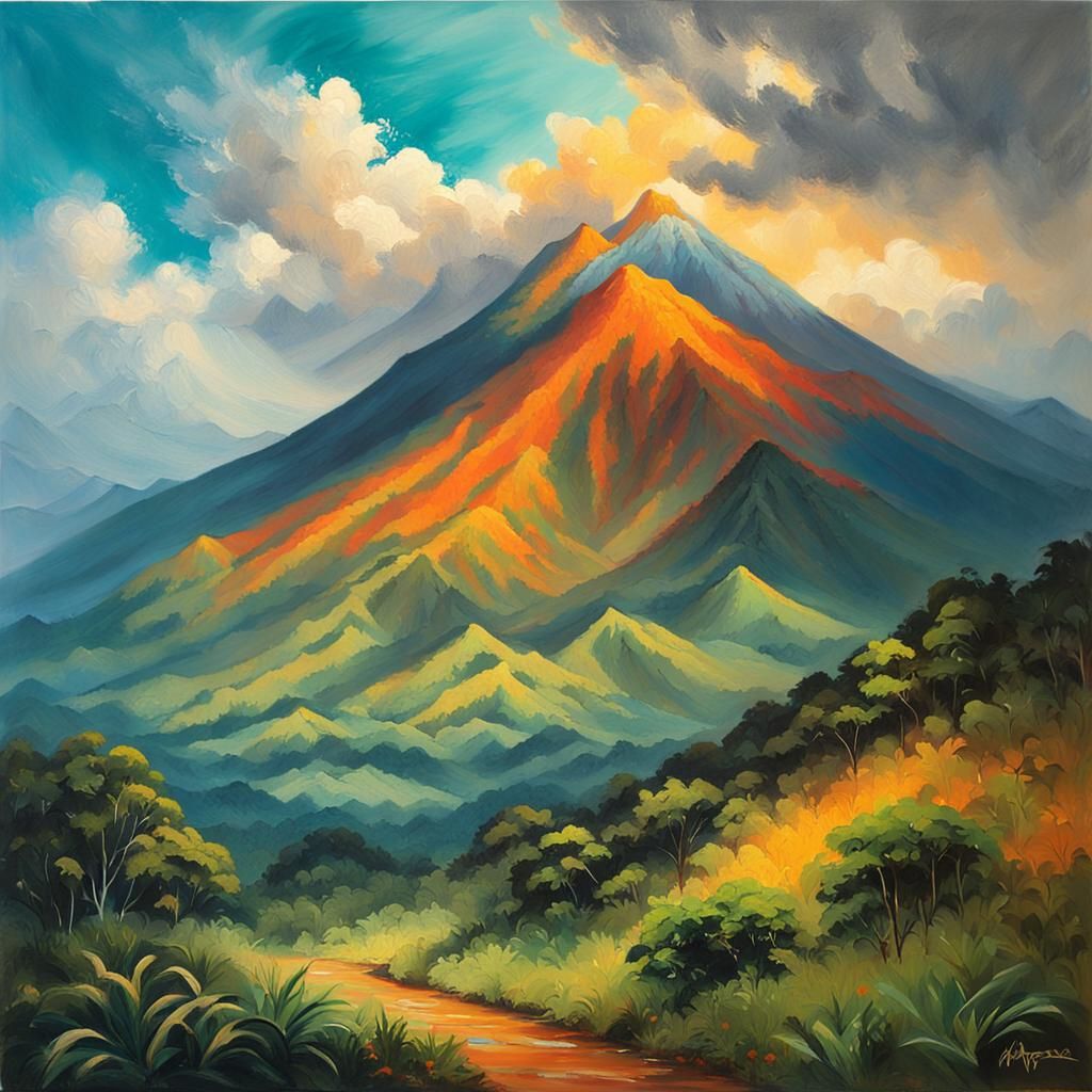 Mount Apo Landscape Painting in Amorsolo Style