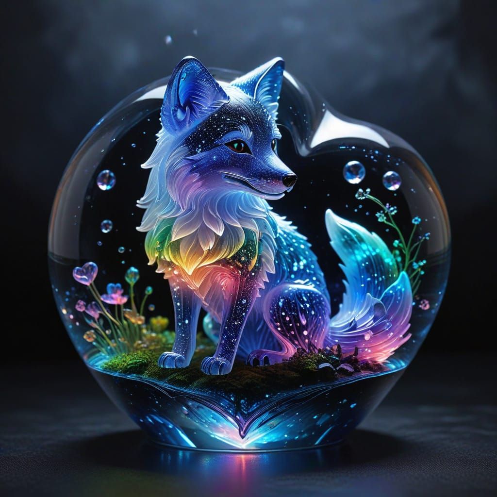 Rainbow Glass Fox in Heart