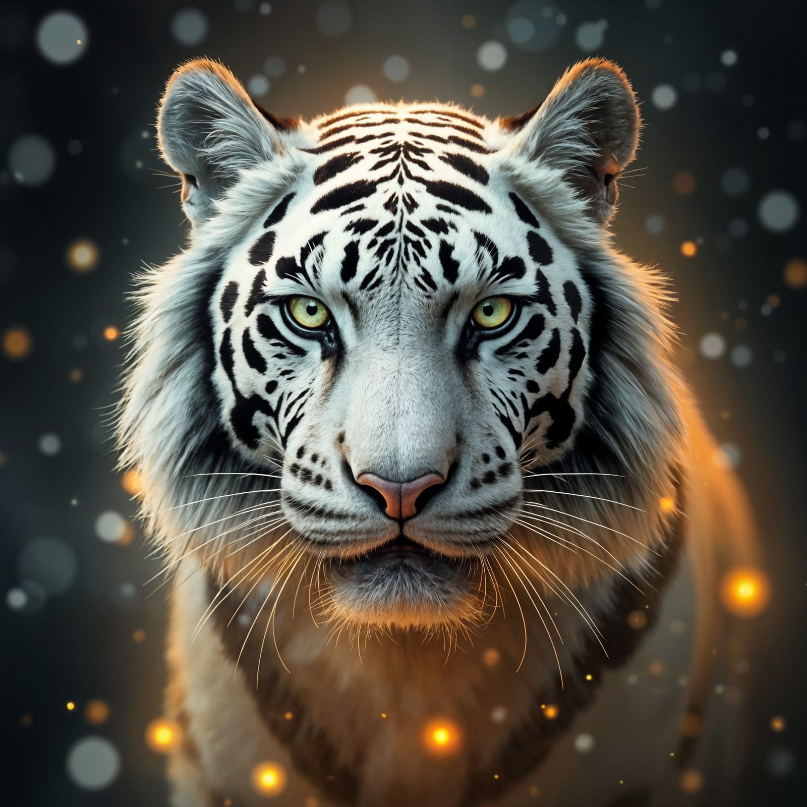 Exotic Albino Tiger in Warm Winter Wonderland