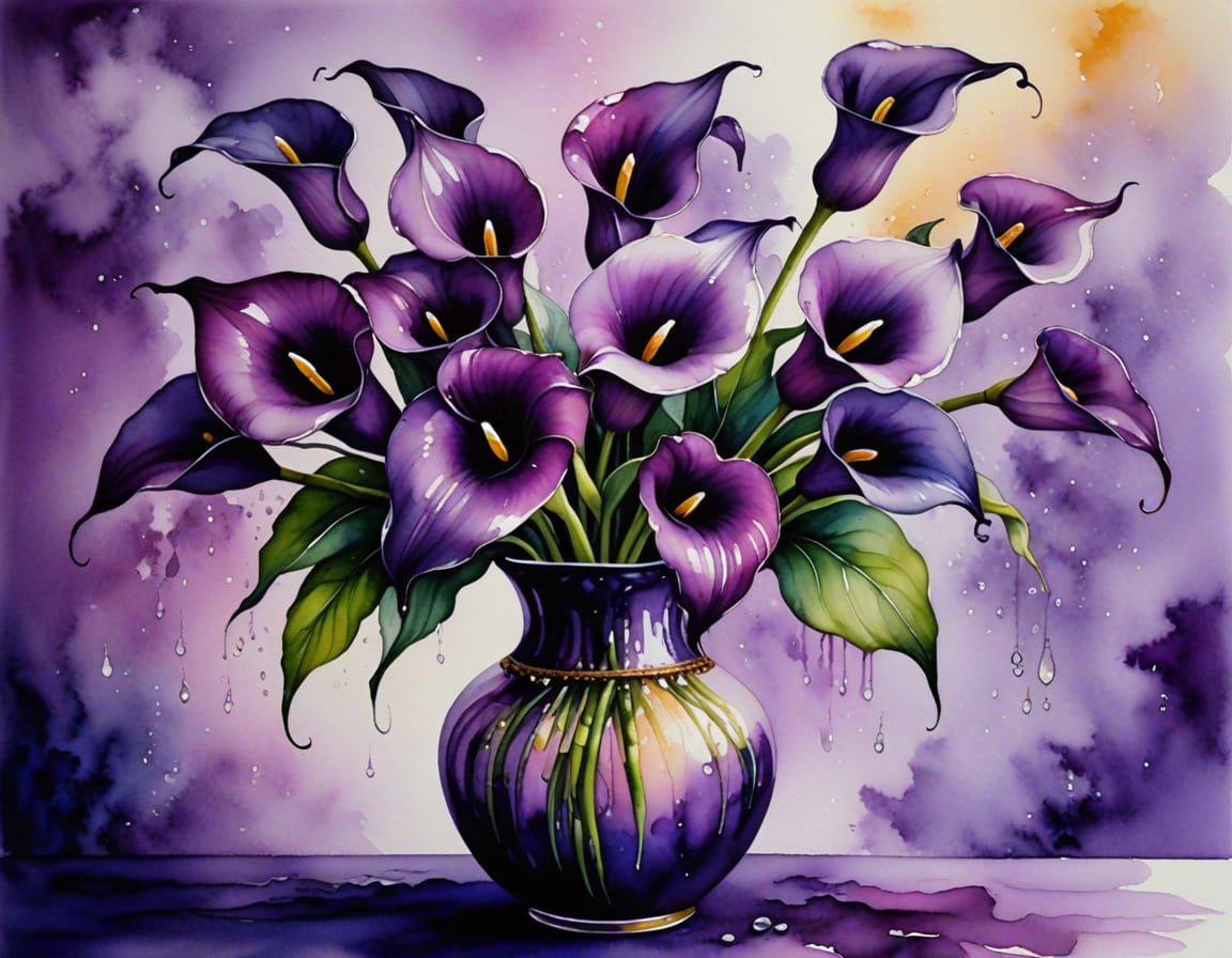 Exquisite Jeweled Calla Lilies in Watercolor