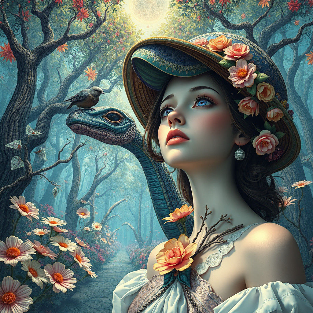 Breathing Woman Portrait in Surreal Fashion Art Style