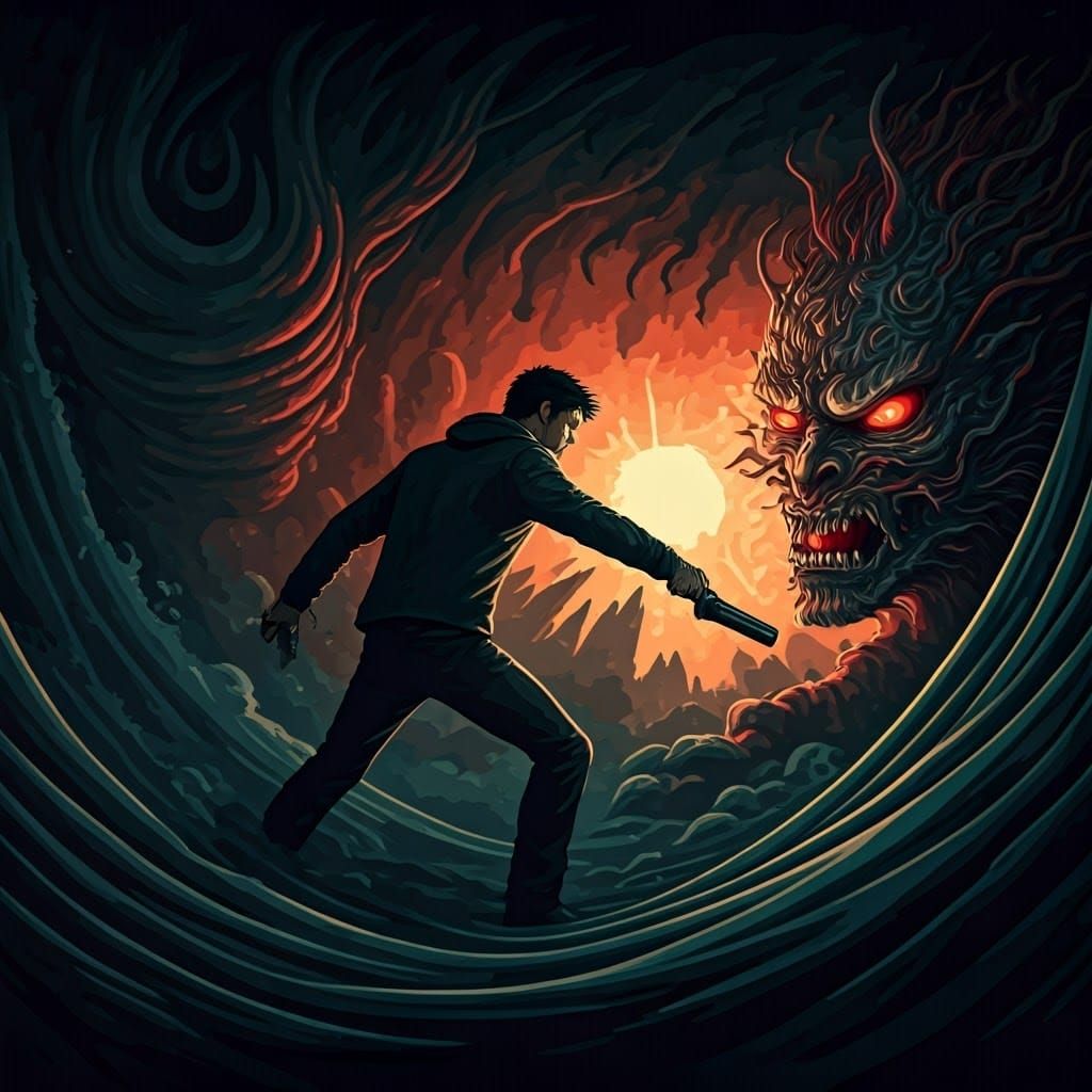 Dean Winchester Demon Fight in Ukiyo-e Style