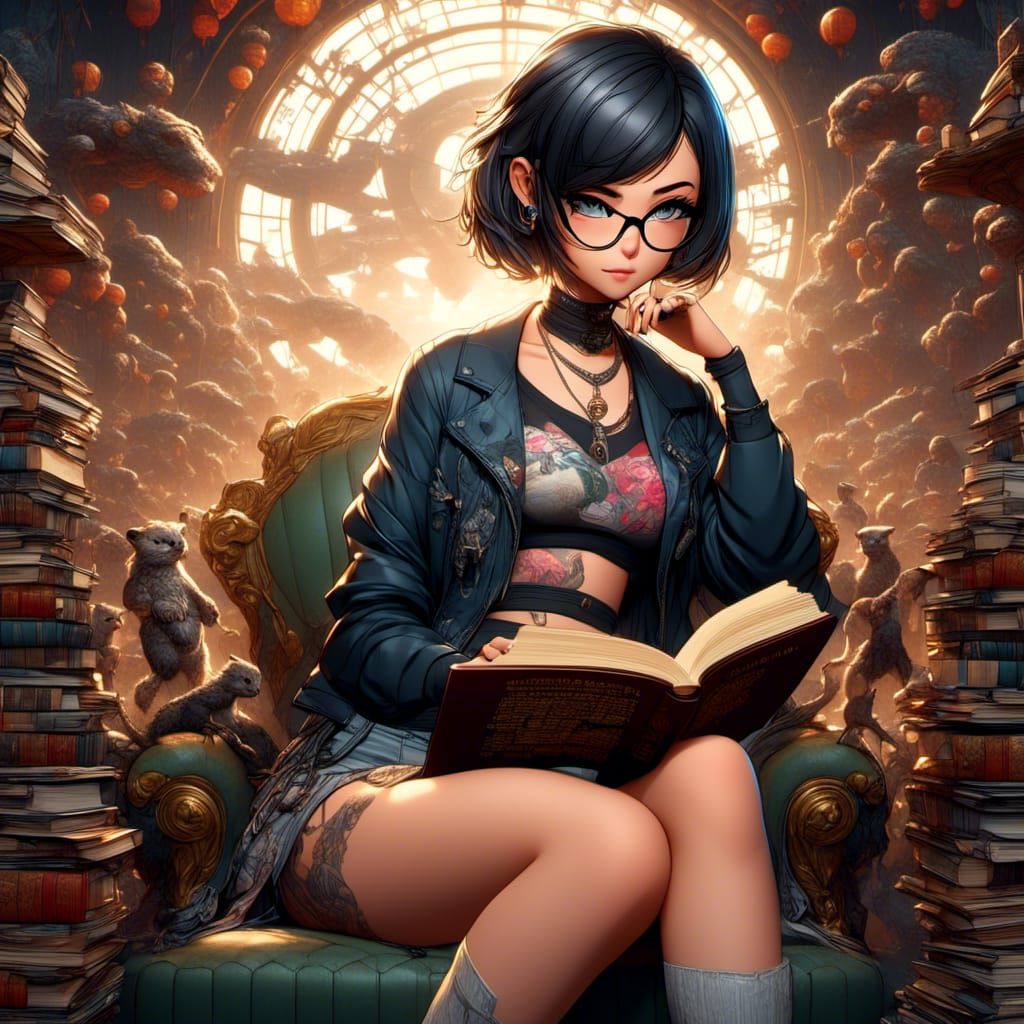 Anime Manga Portrait: Beautiful Yakuza Woman Reading