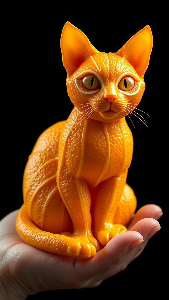 Orange Peel Cat Sculpture in Hyperrealistic Style