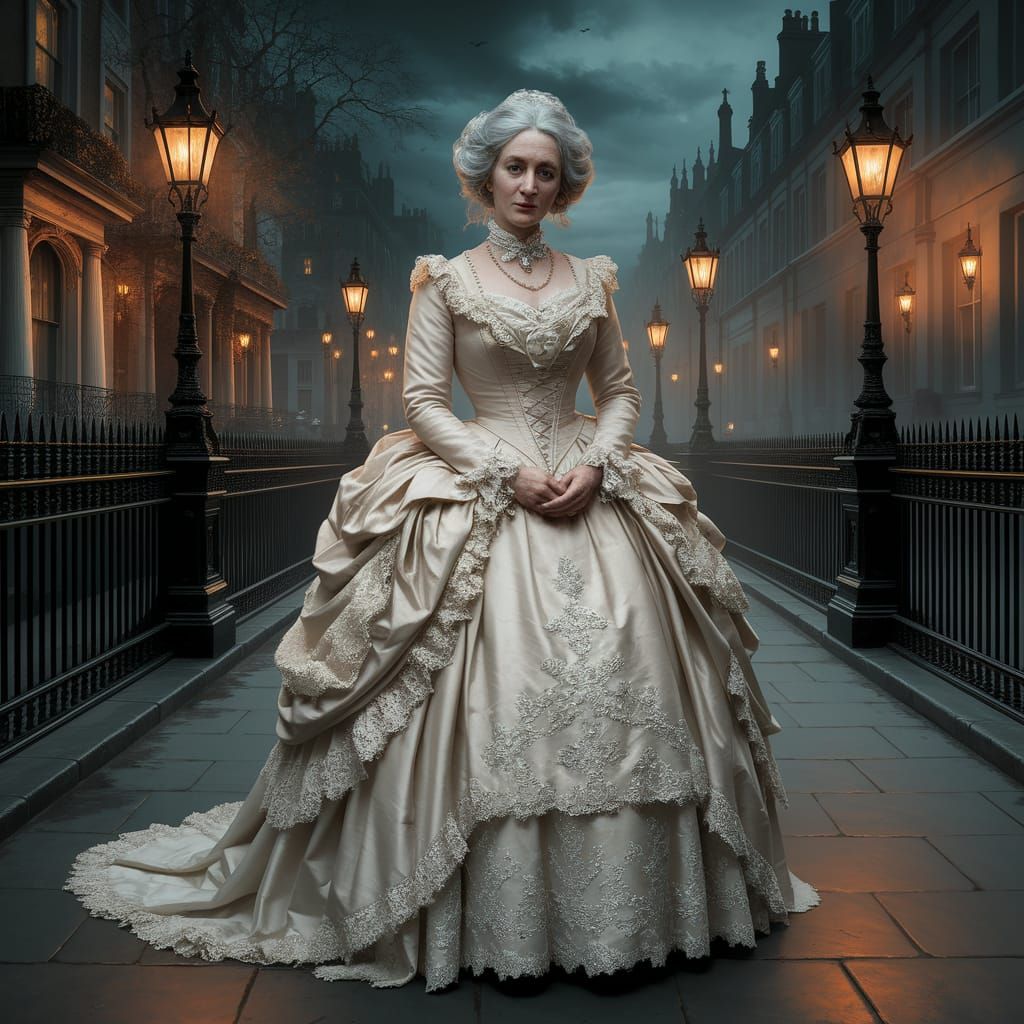 Dickensian Spinster in Twilight London, Mystical Art