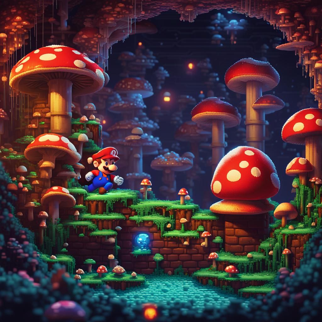 Mario in Warp Pipe: 8-bit Pixel Art Concept