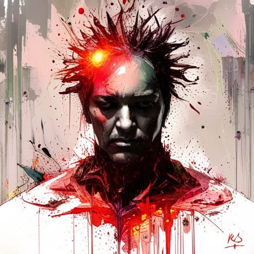 Cosmic Apple Head Exploding in Paint