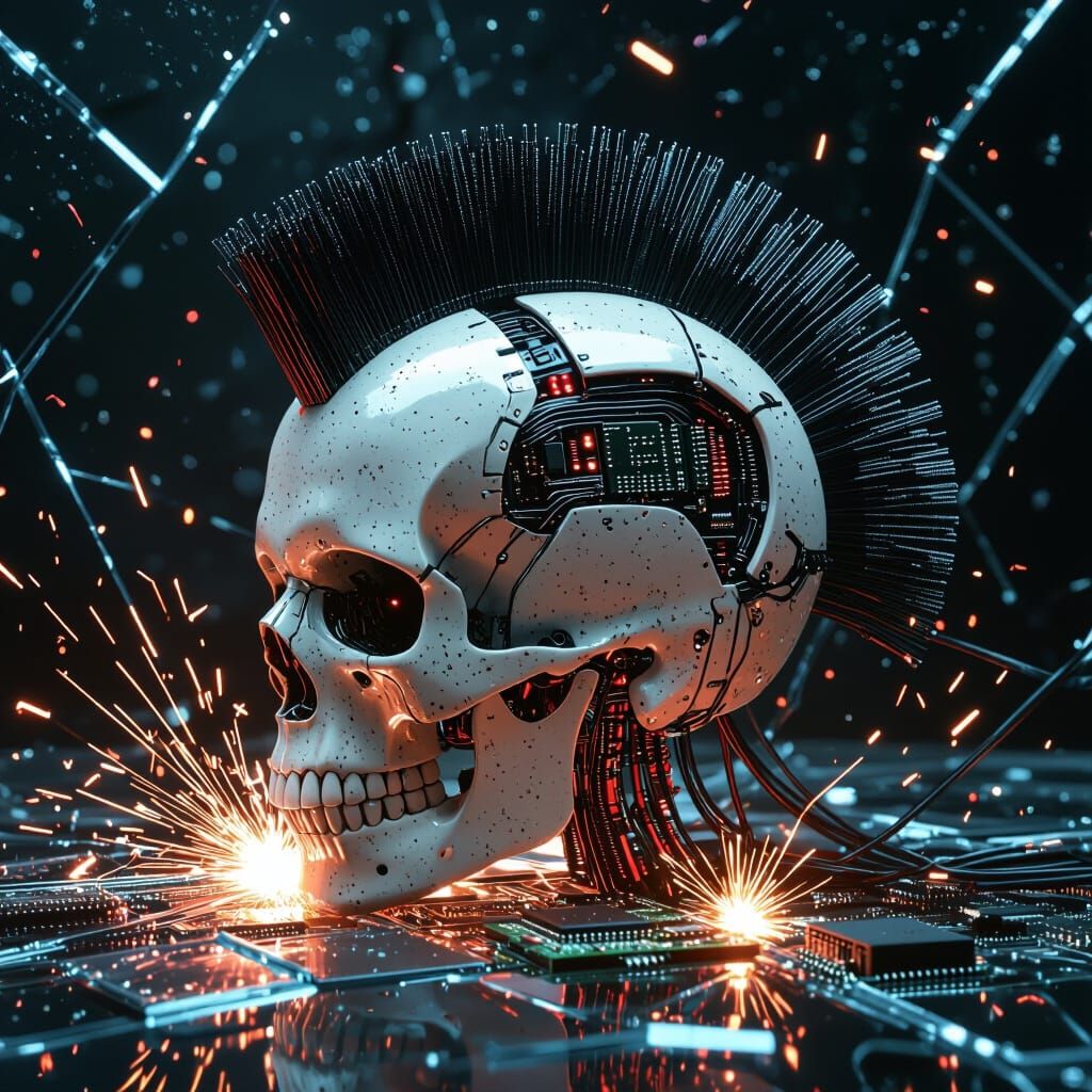 Biomechanical Skull with Fiber Optic Mohawk in Cyberpunk Sty...