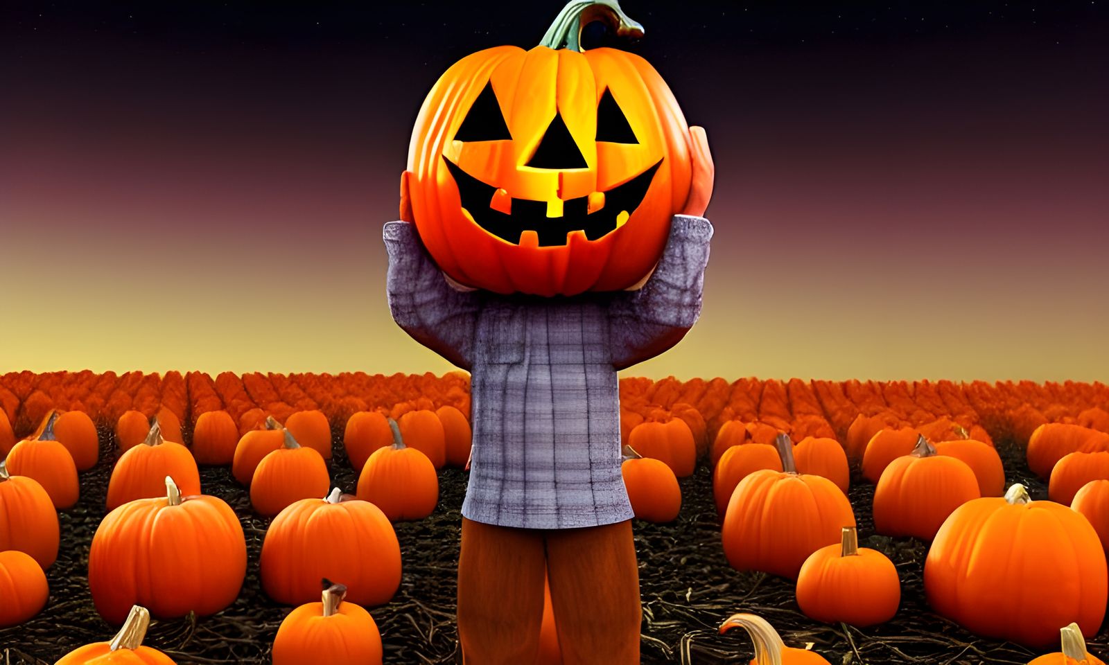 Skeleton Jack-o'-Lantern in Starry Pumpkin Patch