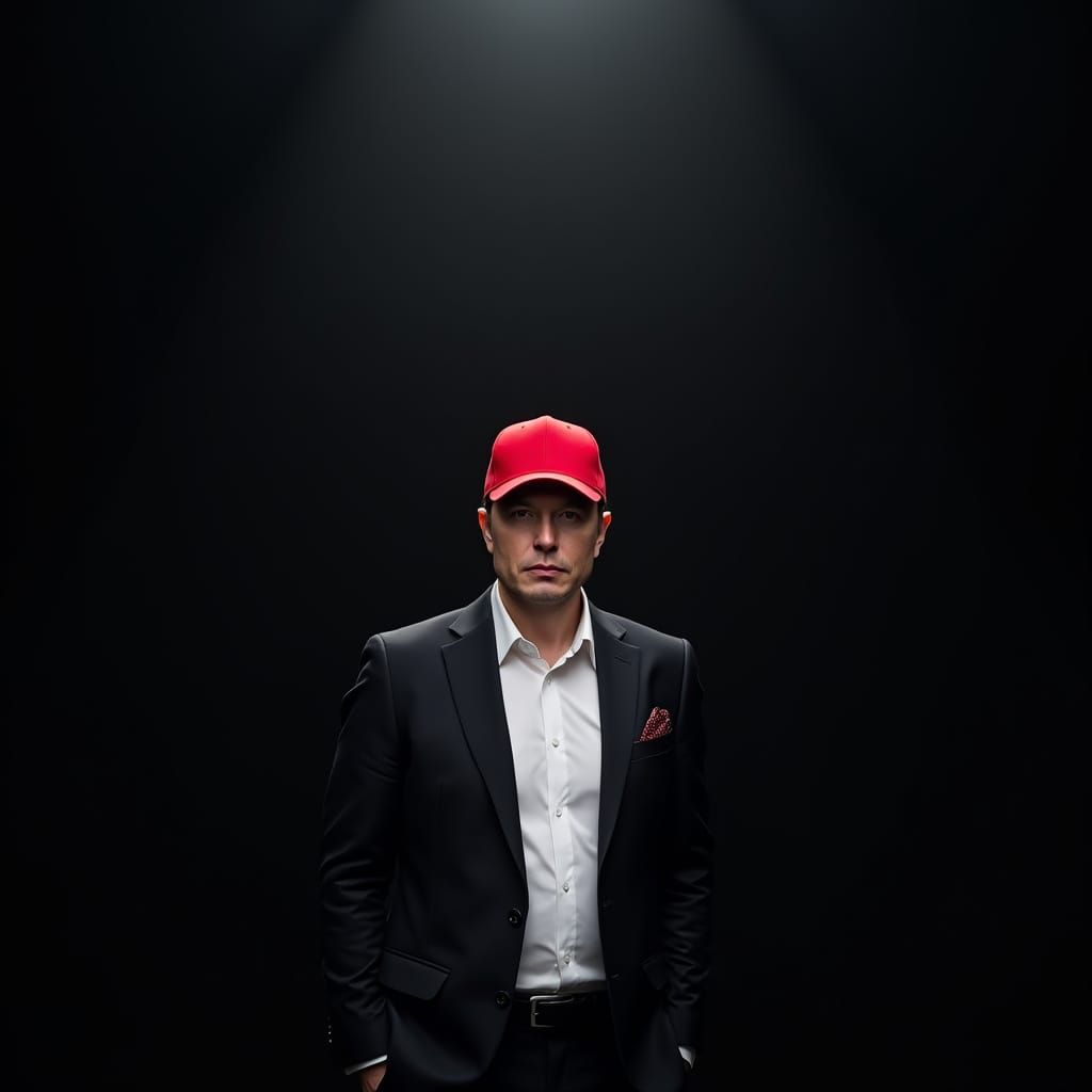 Confident Entrepreneur in Red Baseball Cap, Dark Background
