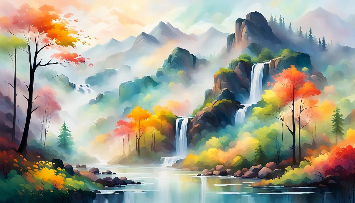 Abstract Expressionist Mountain Range in Watercolor