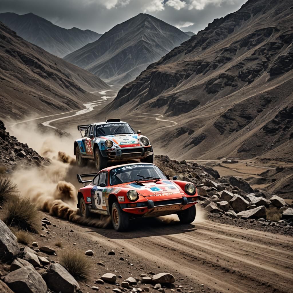Porsche Dakar Rally Car on Mountain Stage
