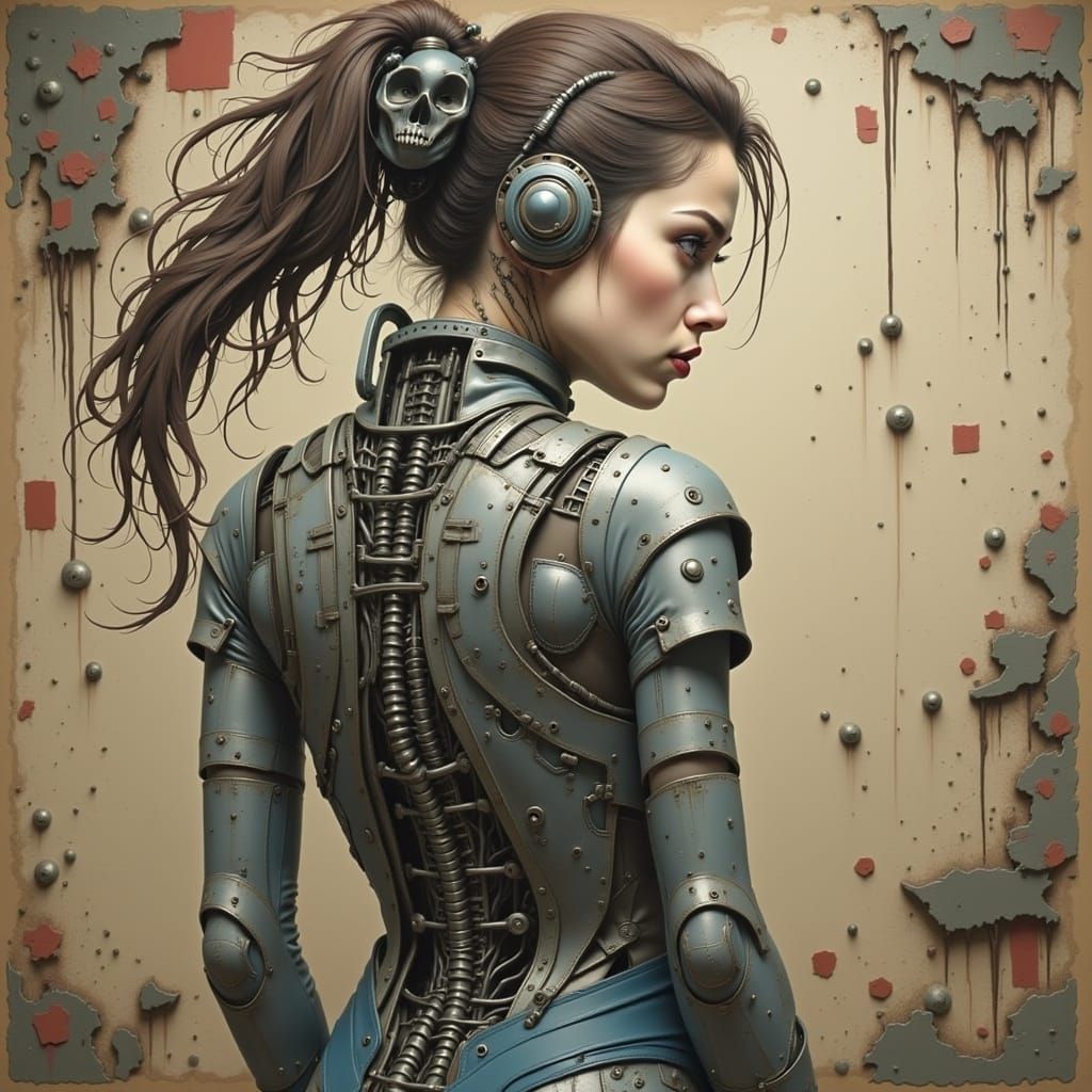 Cyborg Woman in Dystopian Cyberpunk Setting