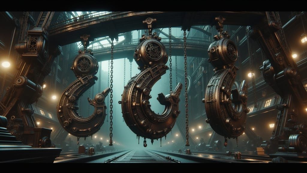 Steampunk Mechanical Hooks on Industrial Gantry