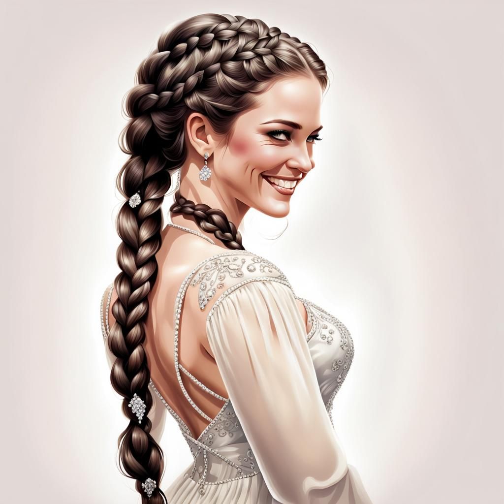 Smiling Austrian Woman in Sissi Dress, Airbrush Illustration