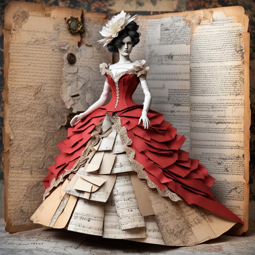 Collage Elements :: Victorian Ball Gown made of Paper :: Ripper Paper :: 3d Layers :: 3d shading :: Scrapbooking Dress :...