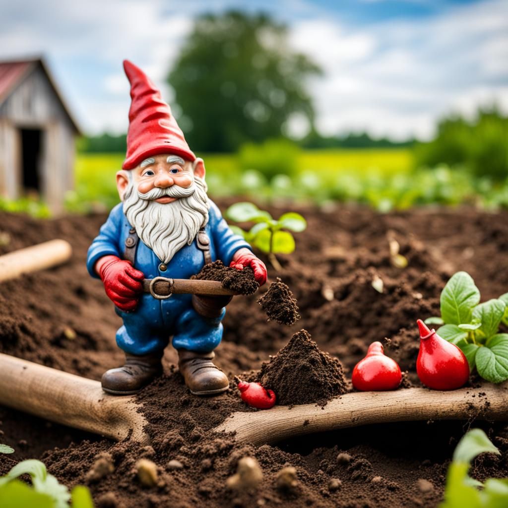 Garden Gnome on Hand with Worm