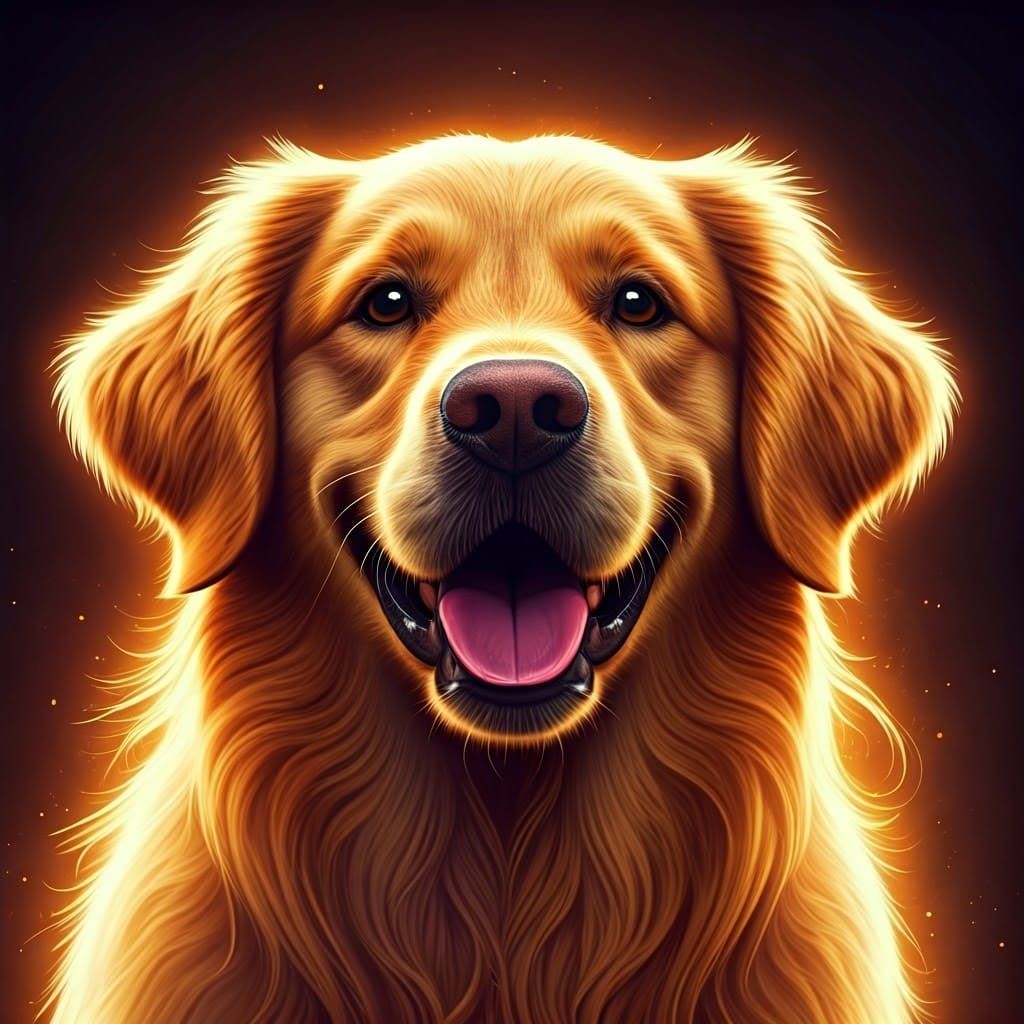 Happy Golden Retriever in Impressionist Style