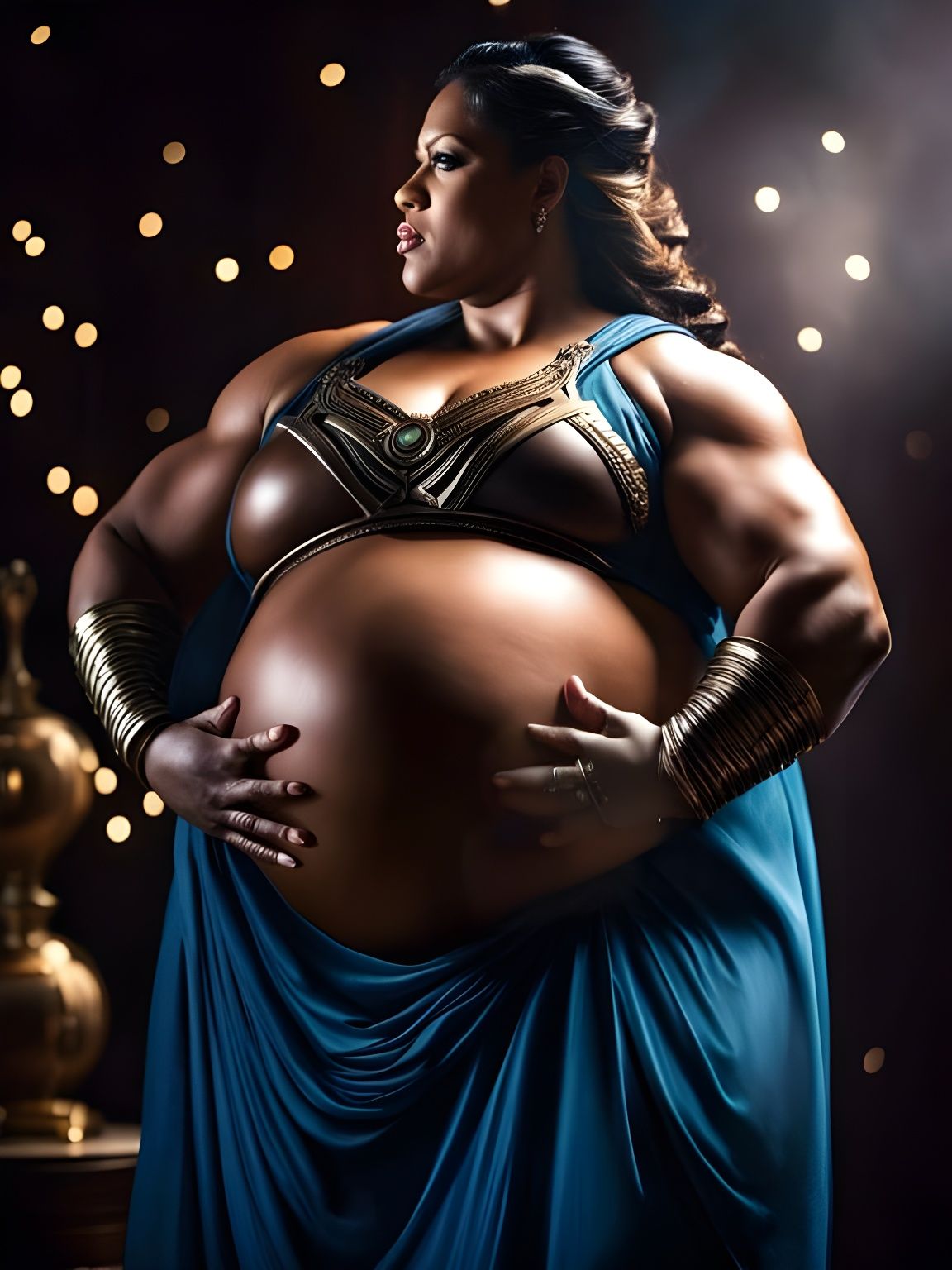 Muscular Pregnant Goddess in Fantasy Photography Style