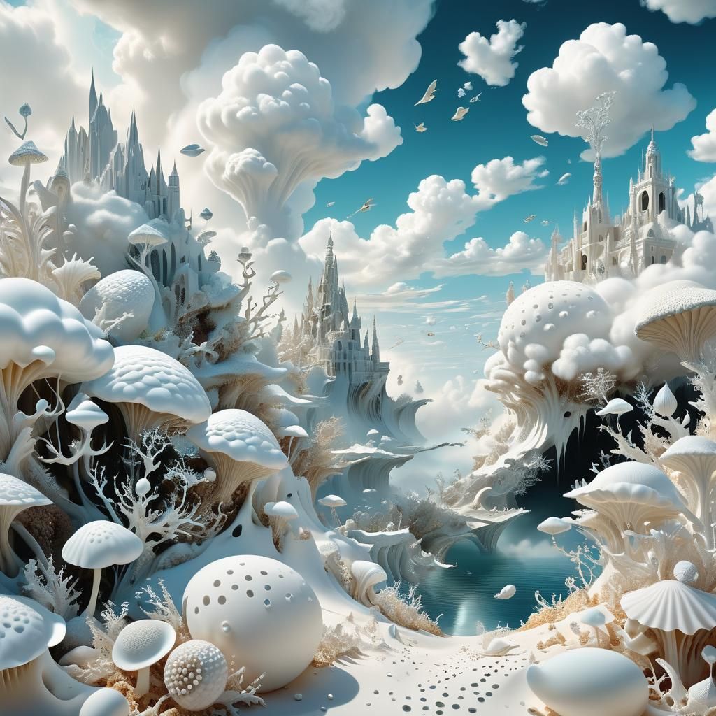 Surreal White Landscape in Abstract Expressionist Style