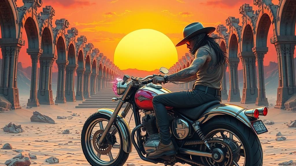 Cyberpunk Gunslinger in Psychedelic Wasteland