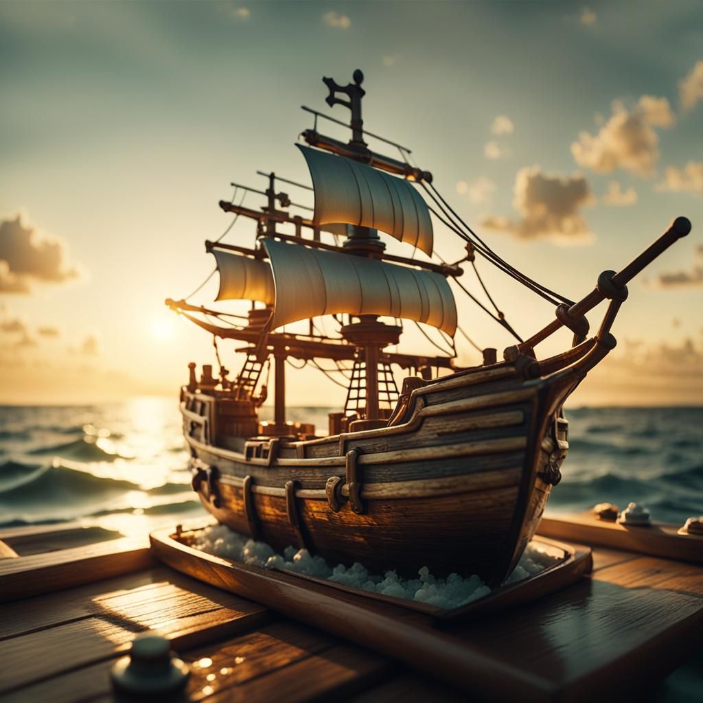 Pirate Ship in a Bottle at Sunset: Film Still