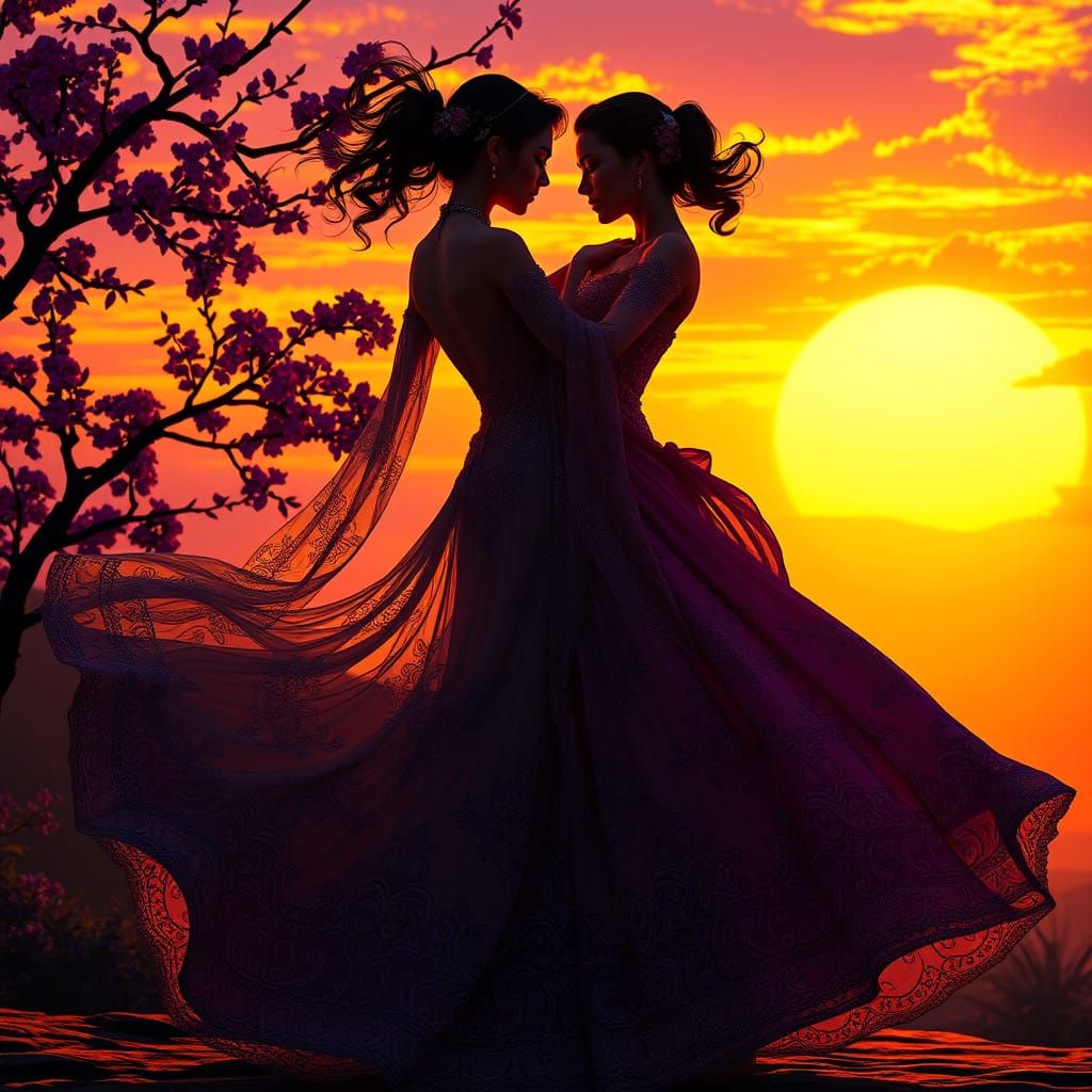Romantic Dark Fantasy Sunset Dancers