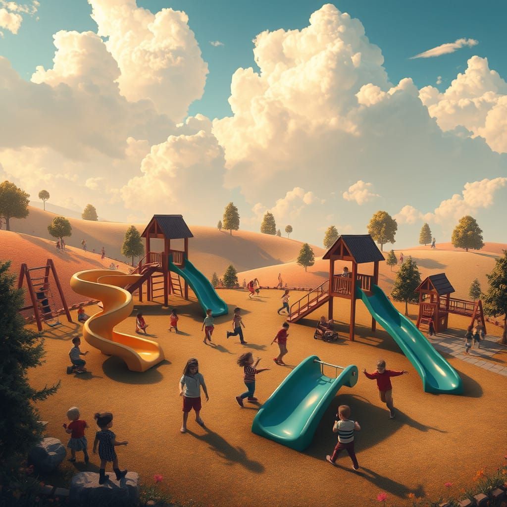 Children Play in Whimsical Dreamlike World