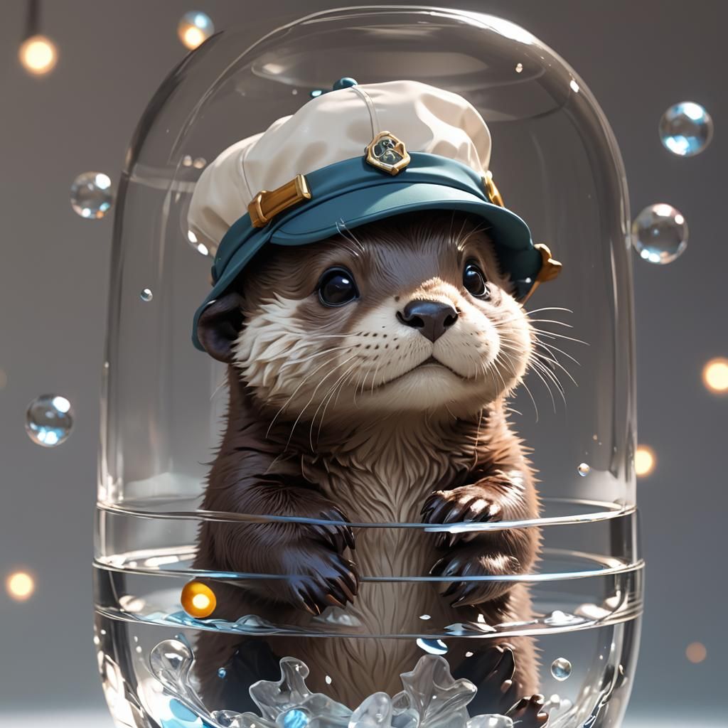 Cute Otter in Glass, 3D Anime Art