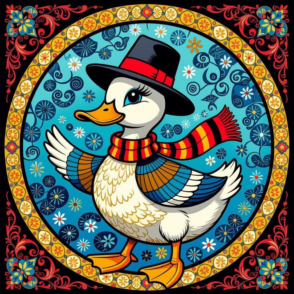 Dancing Duck in Mosaic Style Fedora Hat