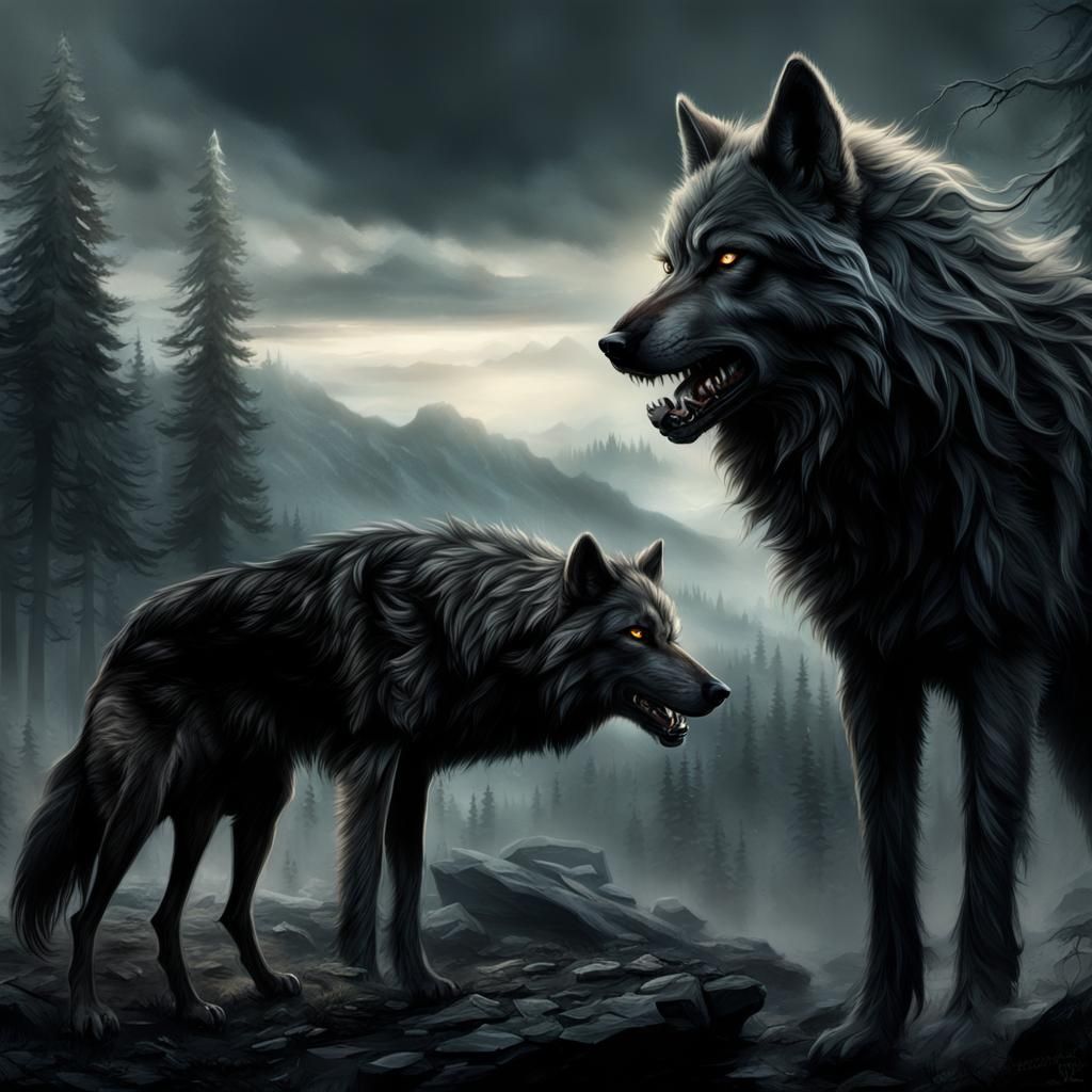 Black Wolf Rescues Wounded Teenager: Digital Matte Painting