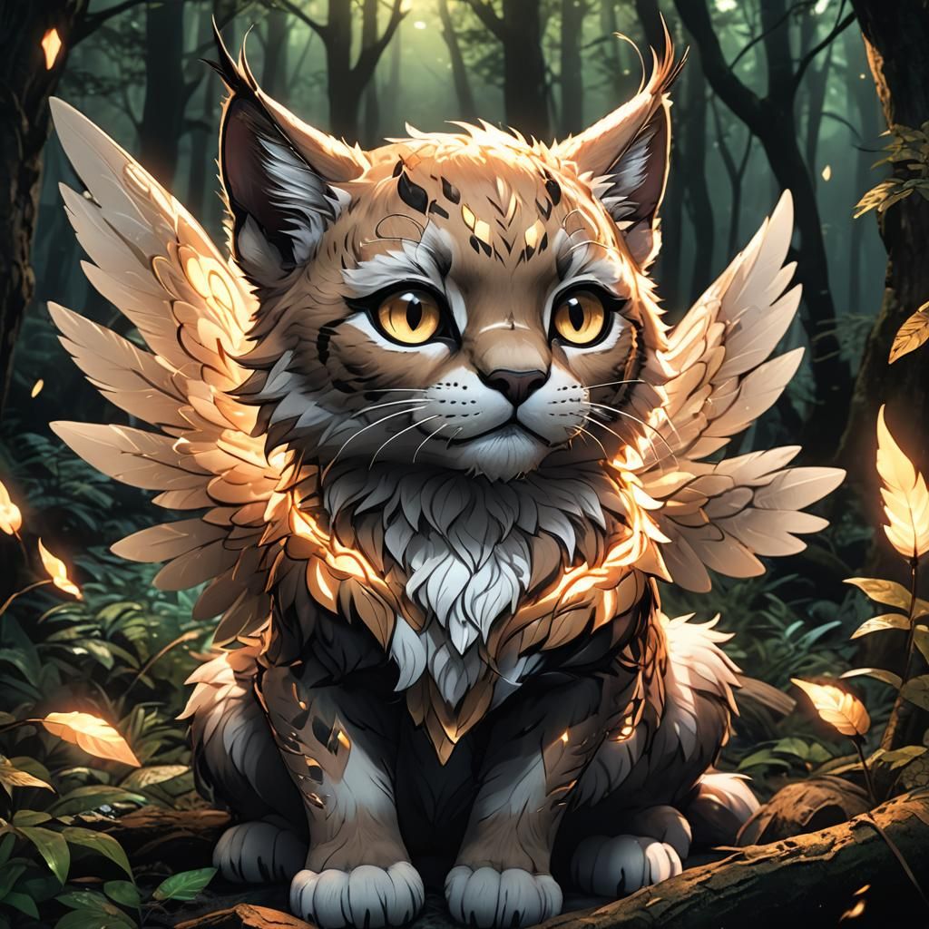 Glowing Anime Puma in Mystical Forest