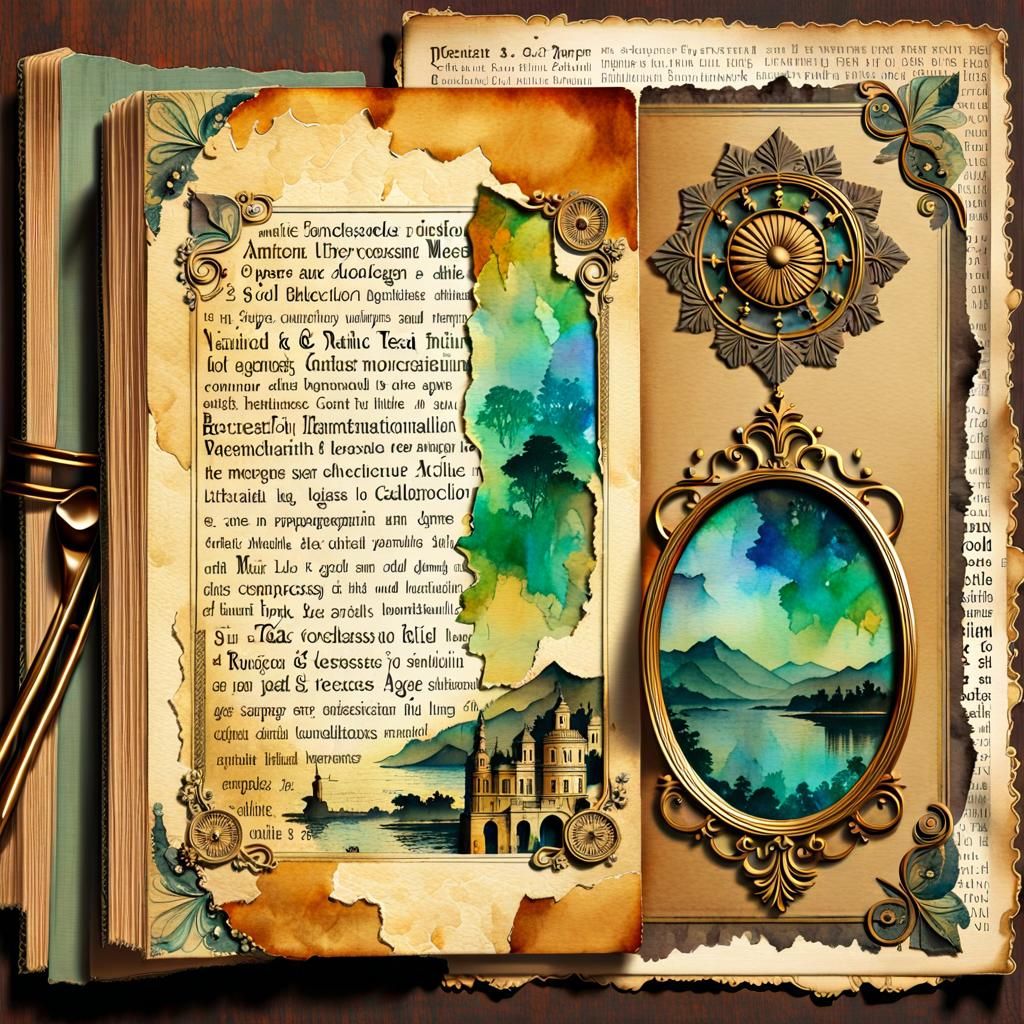 Vintage Watercolor Collage with Floral and Musical Motifs