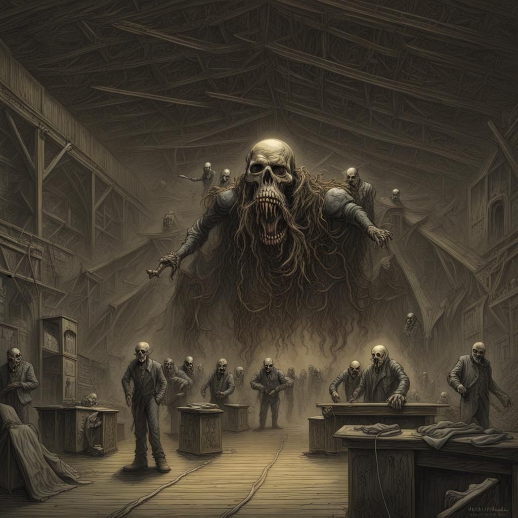 Menacing Hangar 18 in Gothic Horror Style