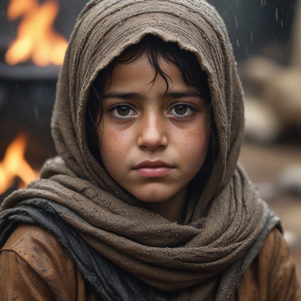 A Palestinian Child Finds Solace in a Refugee Camp Fire