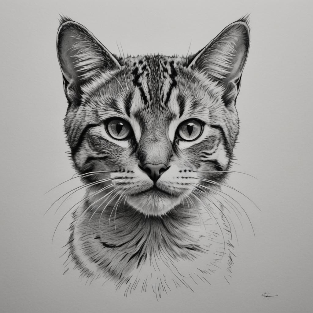Simple Pencil Line Drawing of a Cat Headshot