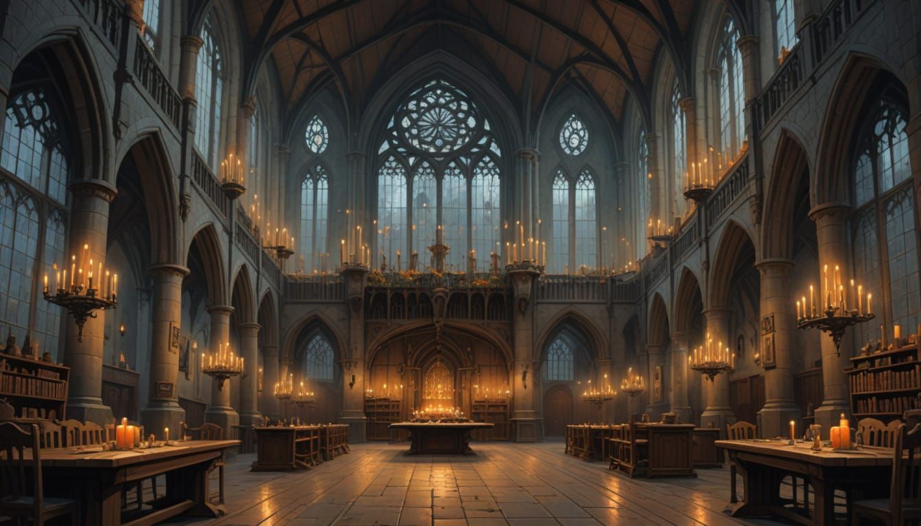 Majestic Hogwarts Castle Great Hall with Enchanted Candles