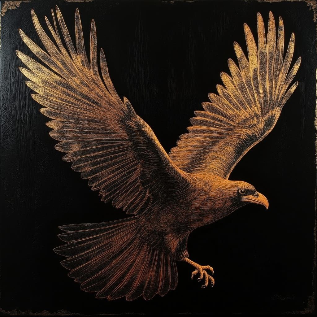 California Condor in Flight as Scratch Art