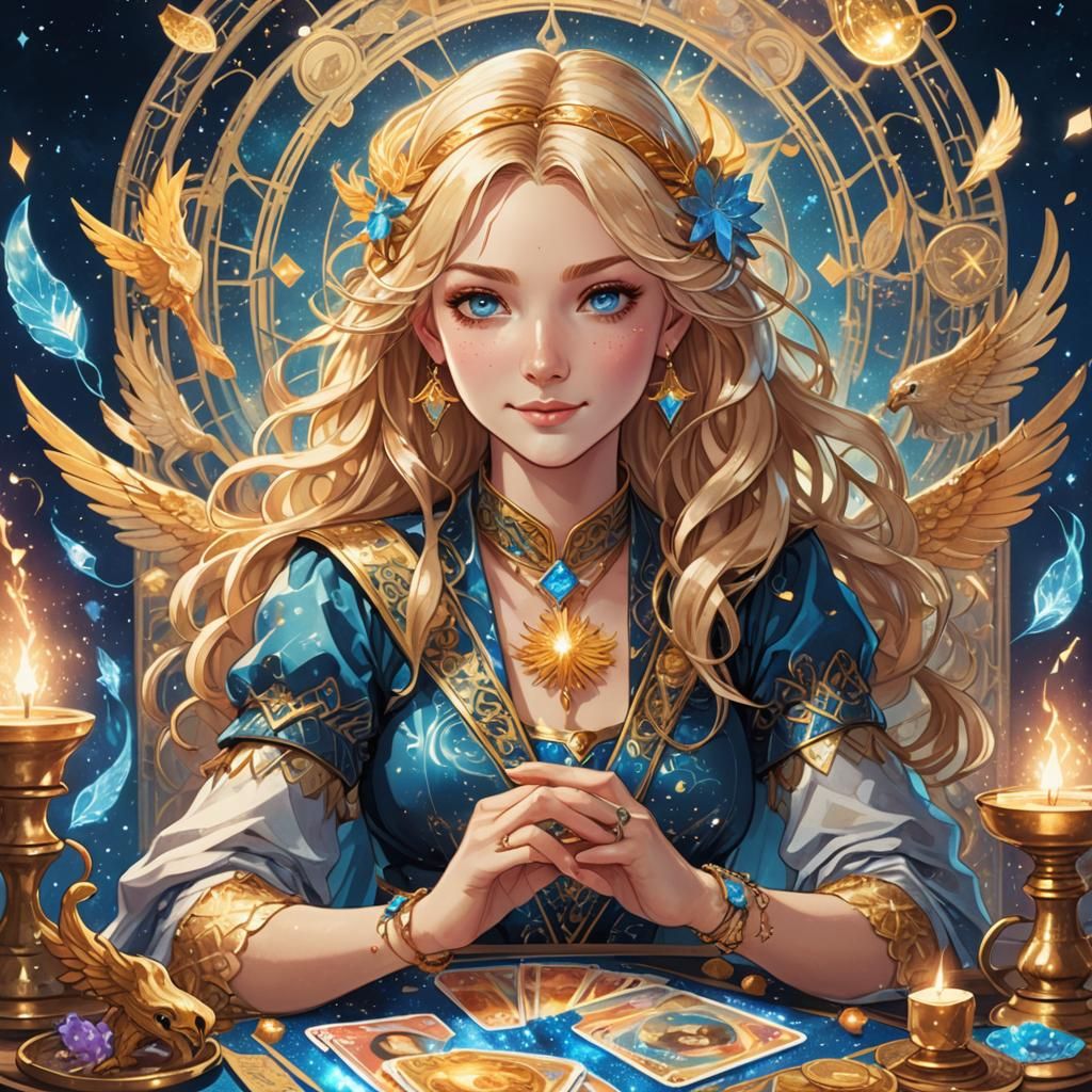 Anime Tarot Reader with Phoenix Ribbon in Glitter